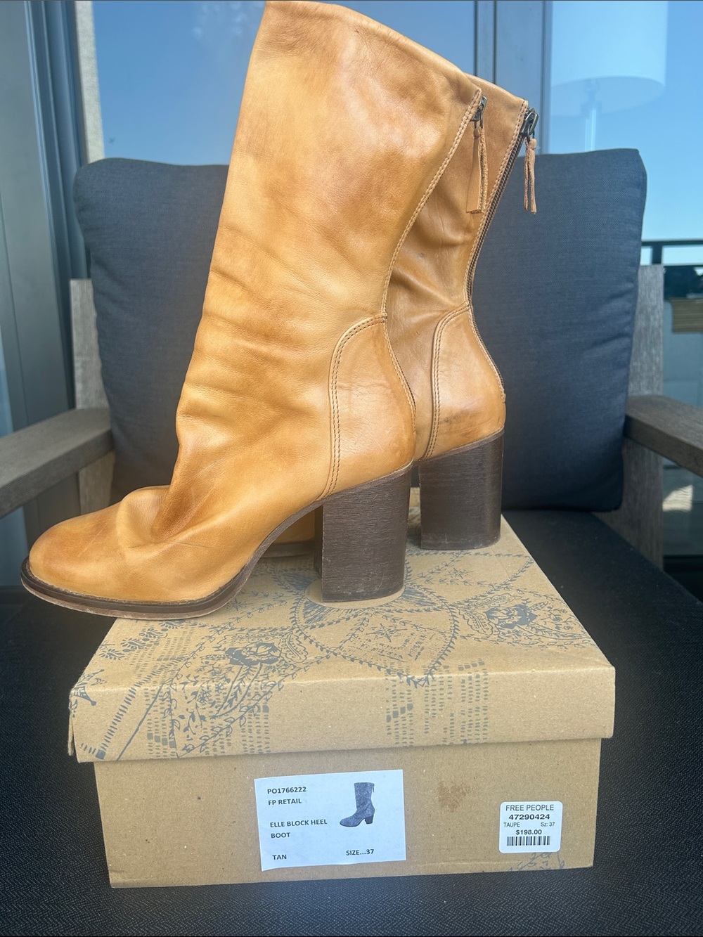 Free People Elle Tan Mid-Calf Block Heel Boots